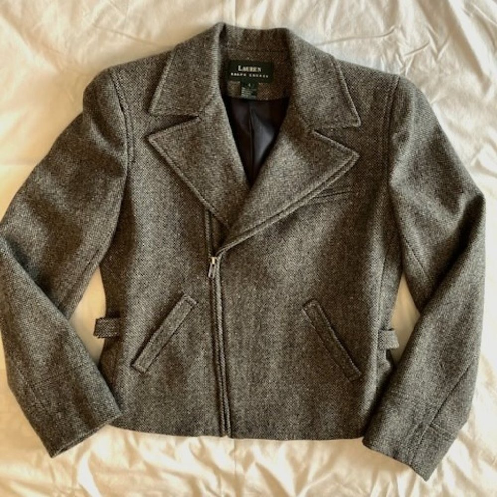 Ralph Lauren Gray Wool Moto Jacket Size 4